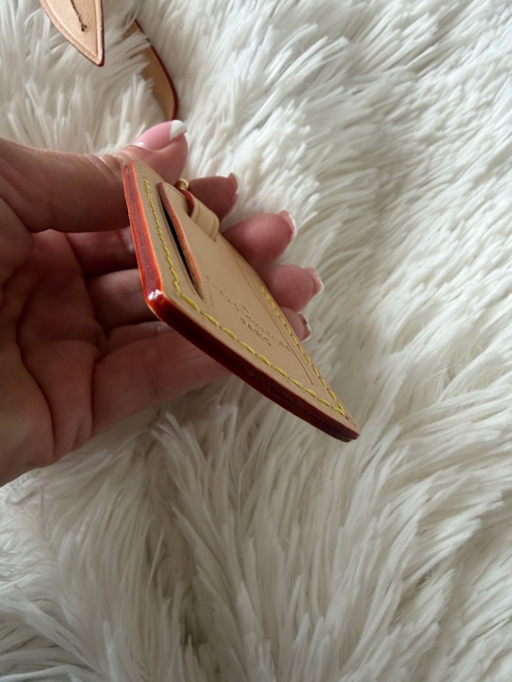 Louis Vuitton Tan Leather Luggage Tag with Red Edge - Picture 5 of 10